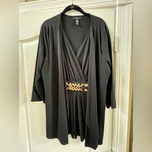 Style & Co Black 3/4 Sleeve Tunic Top with Animal Print Waist Detail XL
